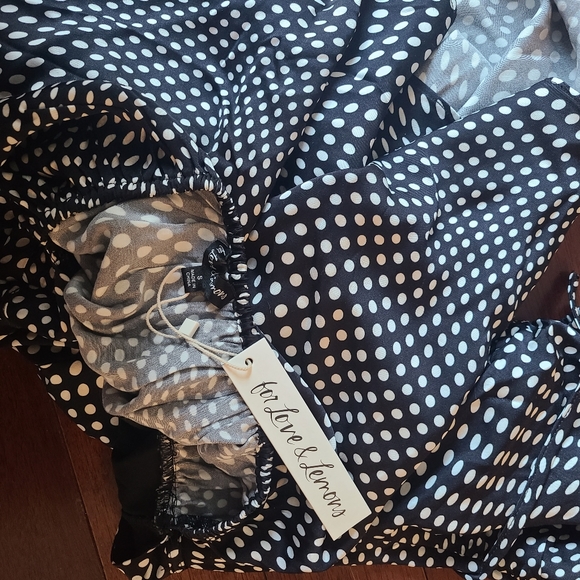 NWT For love and lemons Anya puff,sleeve polka-dot cut-out backless mini dress - Picture 10 of 10